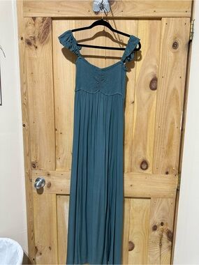 Elegant Teal Maxi Dress with Ruffle Straps